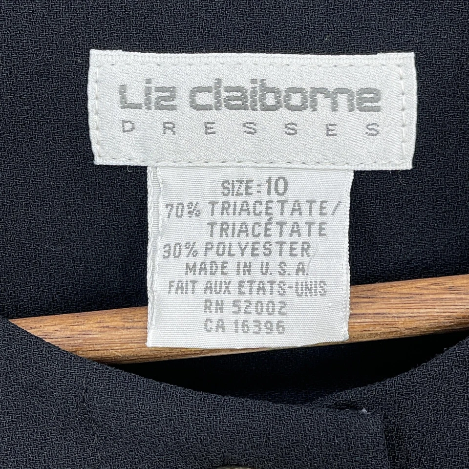 Vestido Preppy Vintage Liz Claiborne Mujer Talla 10 Negro Botón Completo Fiesta Años 90 EE. UU. Foto 4 de 4