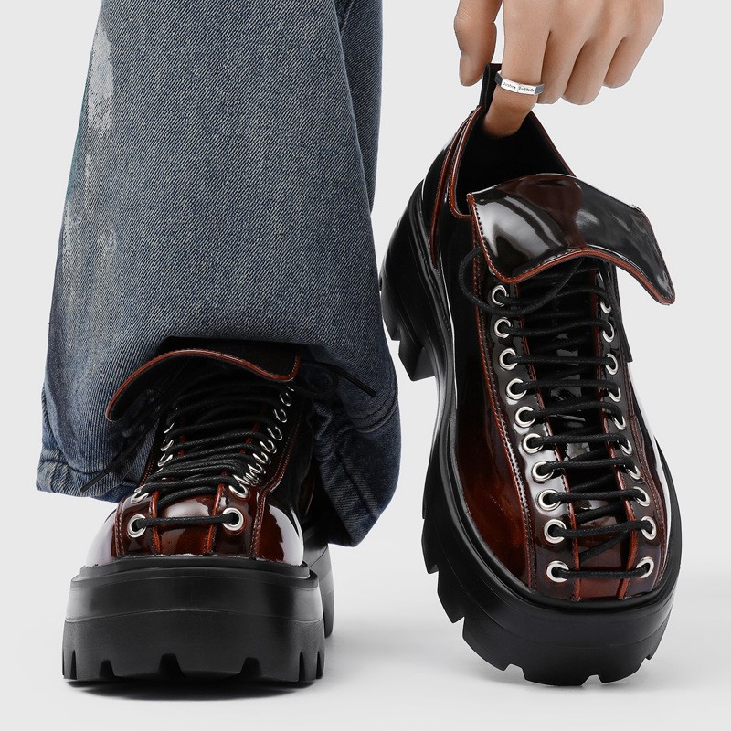 Zapatos Derby Creeper Carga Cuero Suela Gruesa Plataforma Con Cordones De Colección Para Hombres Lo último