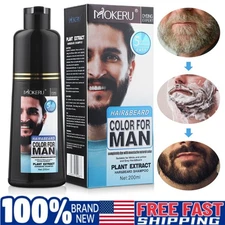 Mokeru Men 2 in 1 Beard Mustache Natural Hair Color Shampoo Permanent Black Dye