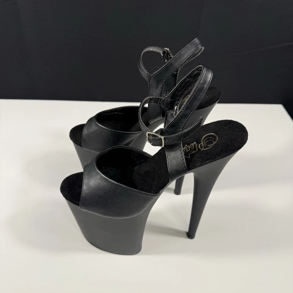 Pleaser Extreme 809 4 pulgadas plataforma / 8 pulgadas tacones con correa para el tobillo negro mate Foto 4 de 4