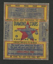 1935 National Chicle Baseball Diamond Stars 1 Cent Wax Wrapper a1