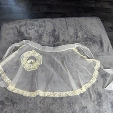 Vintage MCM Sheer White FANCY Hostess Half Apron With Lace Trim