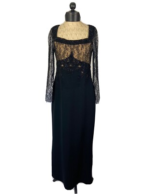 Vintage Badgley Mischka Size 8 Couture Black Beaded Lace Evening Gownn  Dress | eBay