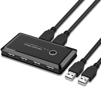 USB KVM Switch Box USB 2.0 2 Port PCs Sharing 4 Devices for PC Printer Monitor