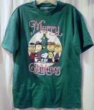 Peanuts Merry Christmas Green Adult T-Shirt