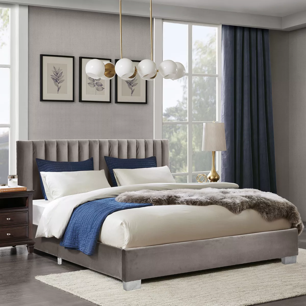 Costway Full Tufted Upholstered Platform Bed Frame Flannel