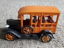 Vintage Cast Iron Taxi Cab Toy 8.25" Ford Model T Woody Touring Car