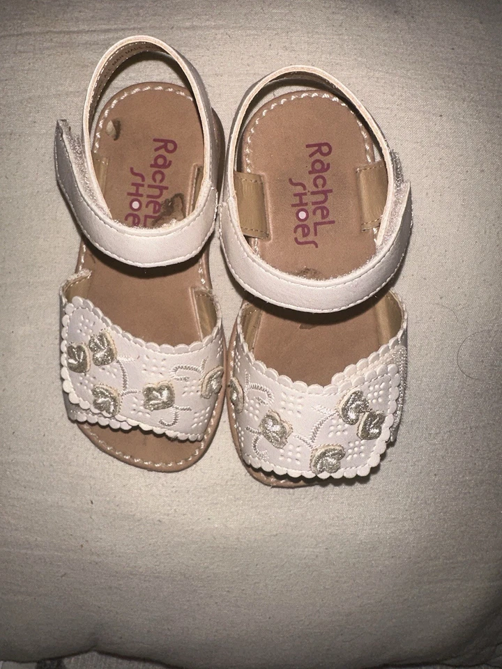 Zapatos Rachel Niñas Rosa Sandalias Planas Talla 7 Flores Correa Fácil de Usar Foto 2 de 3