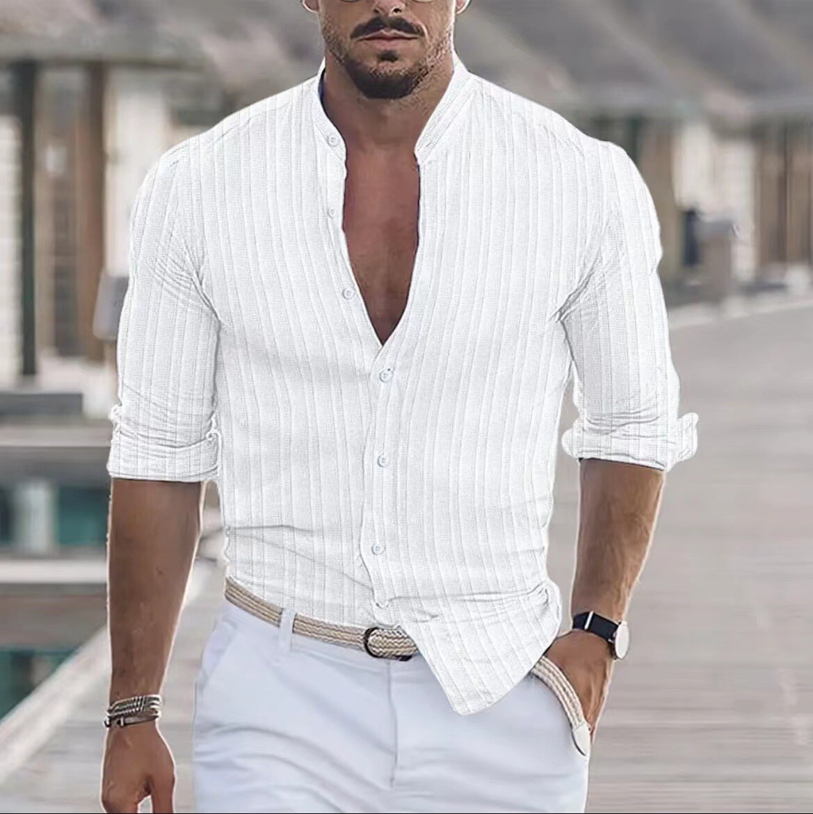Mens Shirts Long Sleeve Tops Men Button Down Holiday Comfy Tunic Shirt V  Neck