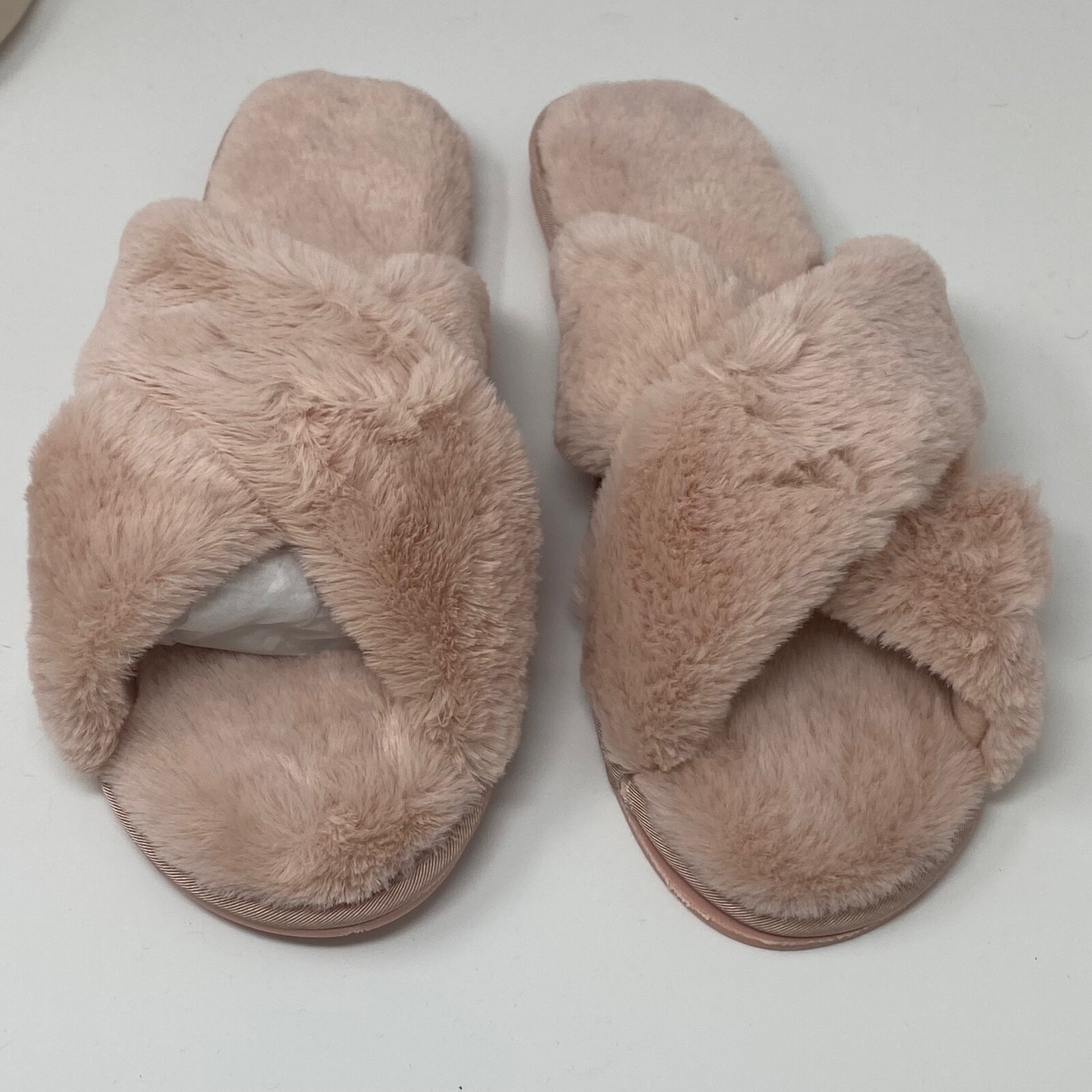 APL Pantofole basse INC donna taglia XL 11 12 pelliccia sintetica fascia incrociata rosa pastello