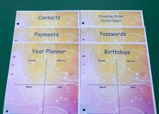 A5 Filofax Organiser Paper Bubble Set - Finance, Passwords, Payments - 21 Pages
