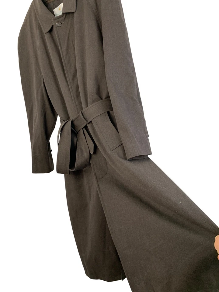 Rare Vintage Y2K Bill Blass Mens Trench Coat 48R XL Wool Single Breast Zip Away - Image 4 of 4
