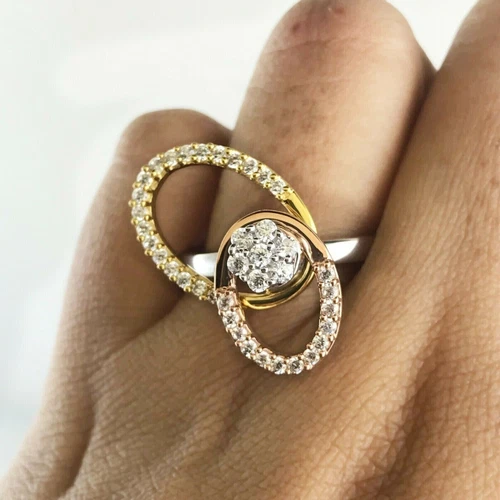 2Ct Round Diamond Oval Shape Two Circle Spinning Ring 14K Two-Tone Gold Plated