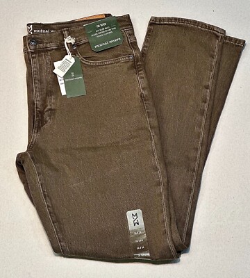Mutual Weave Men's Jeans Olive Bark Relaxed Fit Tapered Leg Jeans A2000