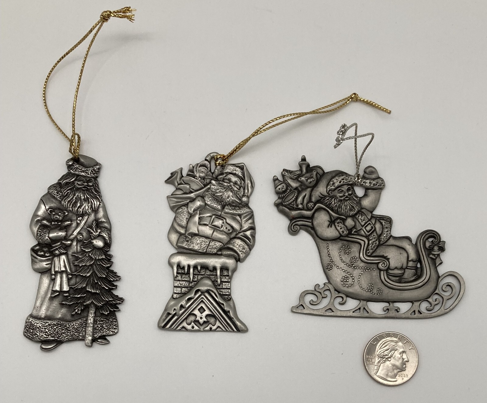 Lot Of 3 Avon Pewter Santa St Nicholas Christmas Ornaments 1993 1994 lot-of-3-avon-pewter-santa-st-nicholas-christmas-ornaments-1993-1994
