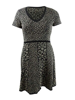 Donna Ricco Women's Short-Sleeve Sweater Dress (M, Black/Gold)