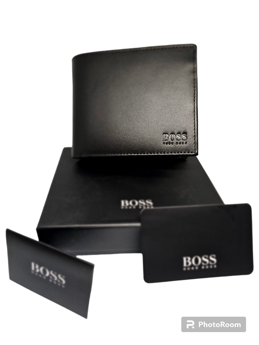Hugo Boss Asolo Black Leather Bifold Wallet Credit Card Holder
