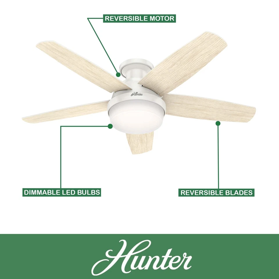 Hunter Fan 48 inch Low Profile Fresh White Ceiling Fan with Light Kit and Remote - Image 2 of 4