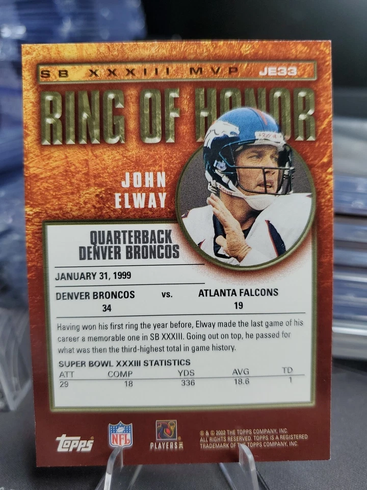 2002 Topps Ring of Honor HOF John Elway Denver Broncos #JE33 - Image 2 of 2