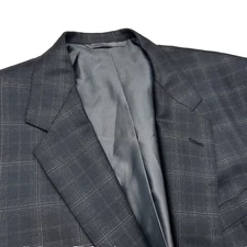 Oxxford ClothesBlazer Jacket 46 R (Measures 42") Black Plaid Check Silk Wool