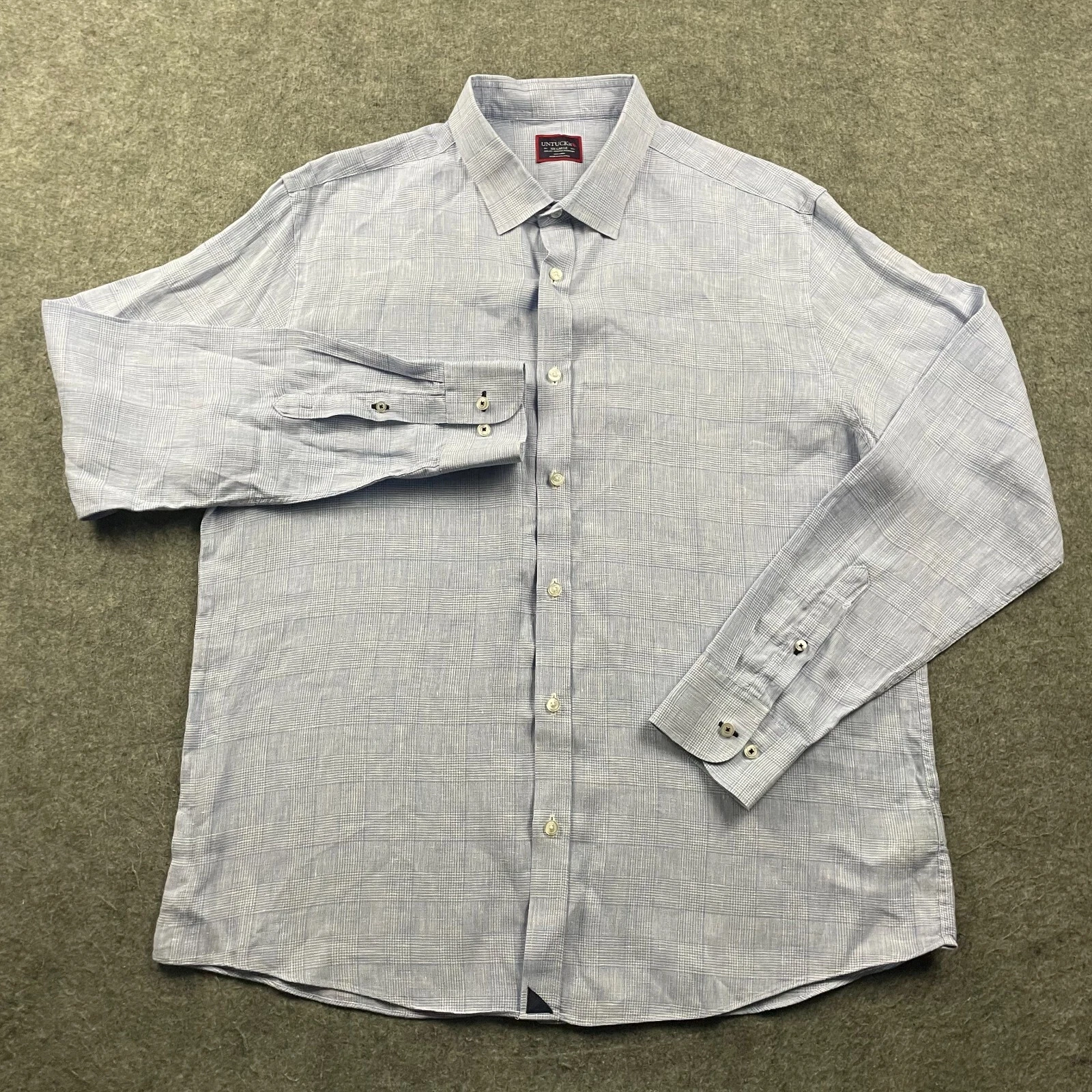 Untuckit Shirt Men XXL Blue Button Up Long Sleeve Pattern 100% Linen Slim Fit