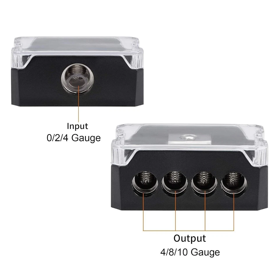 2Pcs Power Ground Amp Distribution Block 0/2/4 Gauge Input 4/8/10 Gauge Output - Image 3 of 4