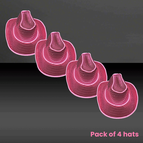 PartyGlowz EL Wire LED Light up Flashing Sparkly Cowboy/Cowgirl Pack of 4 Hats - Picture 2 of 2