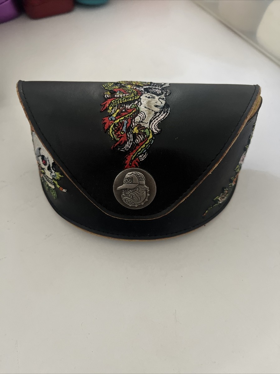 Ed Hardy Vintage Tattoo Eyewear Leather Sunglasses Case Ed Hardy Vintage Tattoo Eyewear Glasses Case with skulls and  main image 3