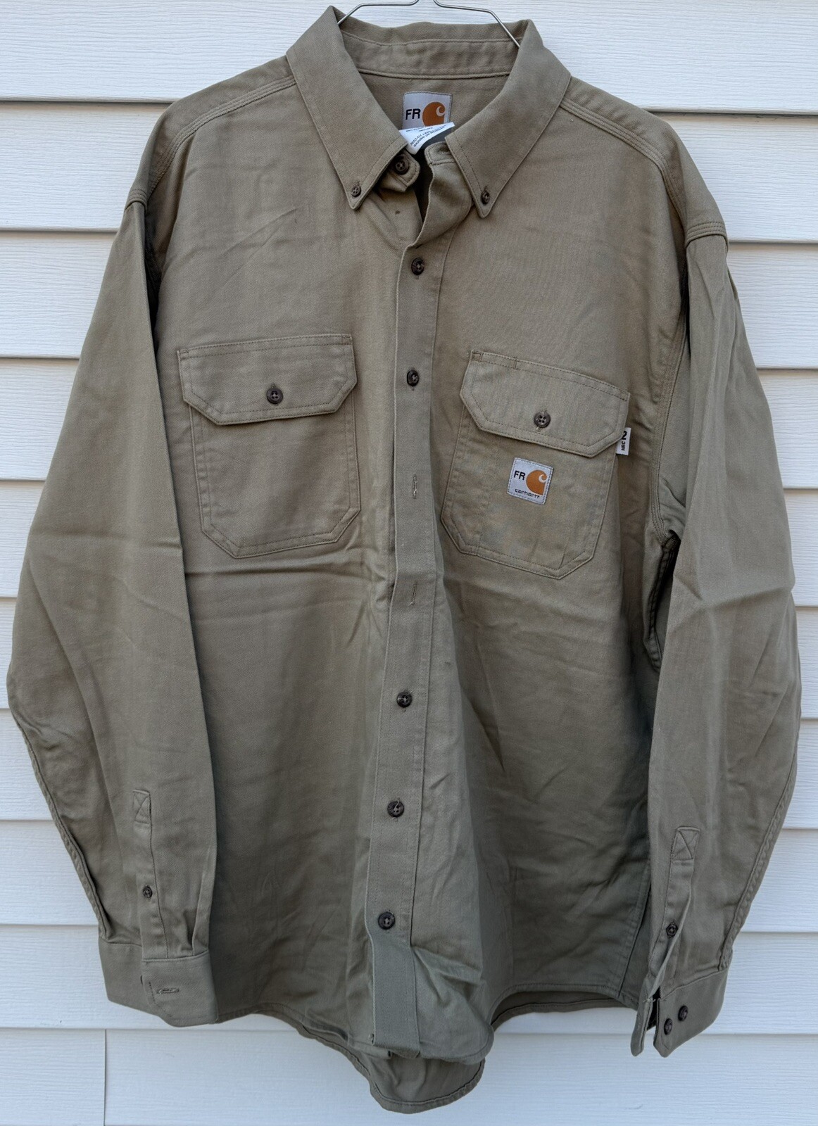 Carhartt 294-62 FR Shirt Size Large Tan Flame Resistant Button Up CAT 2