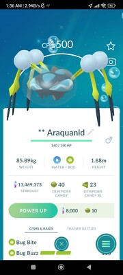 Araquanid with double charged move for PVP Great League Halloween Cup Pokémon Go