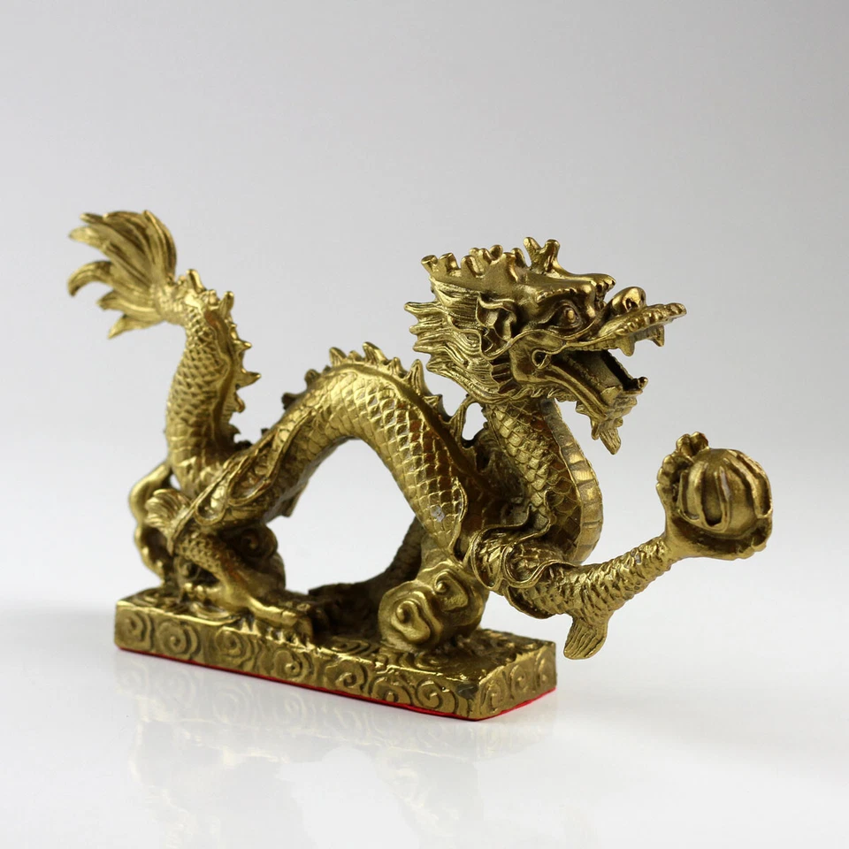 Chinesischer Drache Feng-Shui Drache Long Messing Figur groß Kaiserdrache gold - Bild 4 von 4