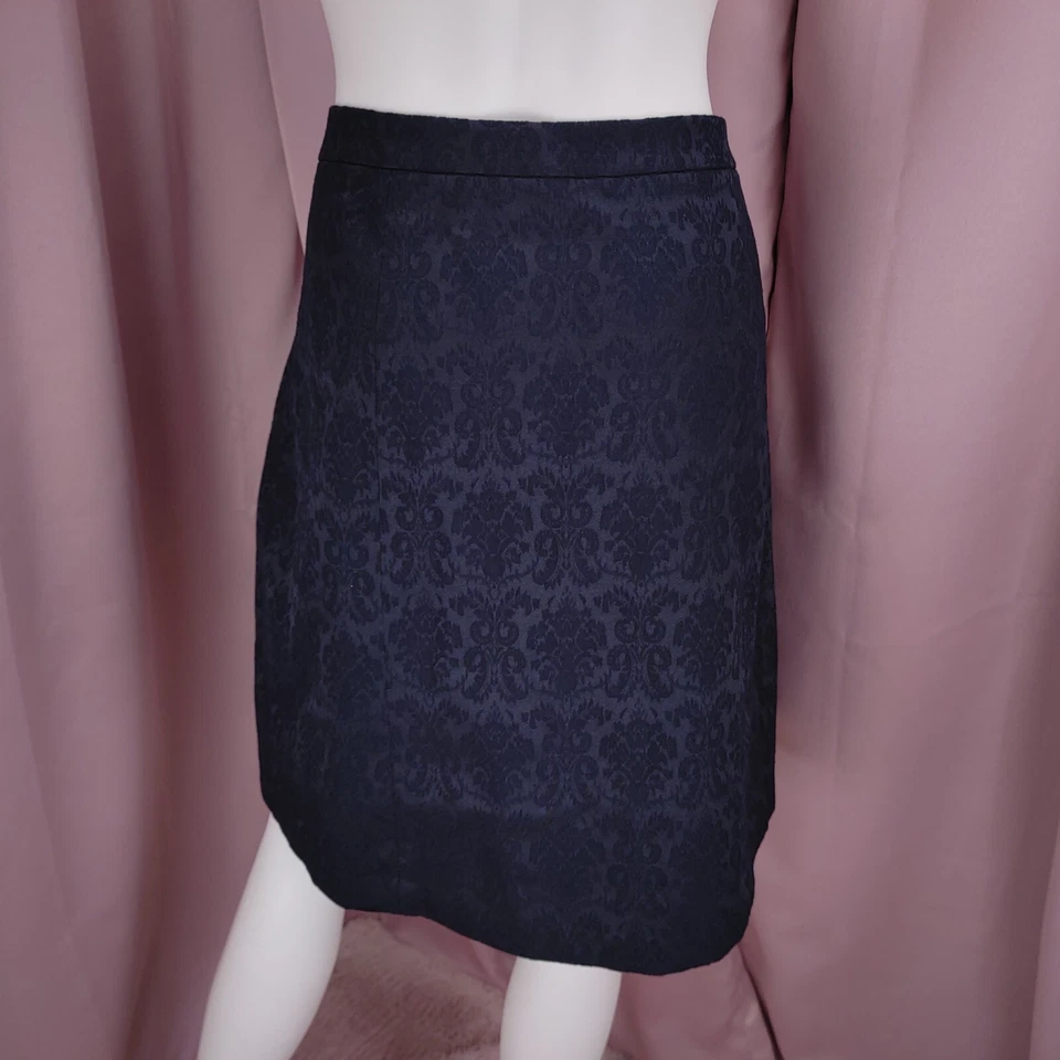 Falda para mujer Tahari azul marino damasco plisada forrada línea A 14 nueva con etiquetas Foto 4 de 4