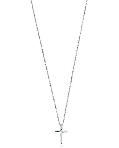 9ct White Gold 0.04ct Diamond Cross Pendant with 18in/45cm Chain Made in London - Picture 2 of 5