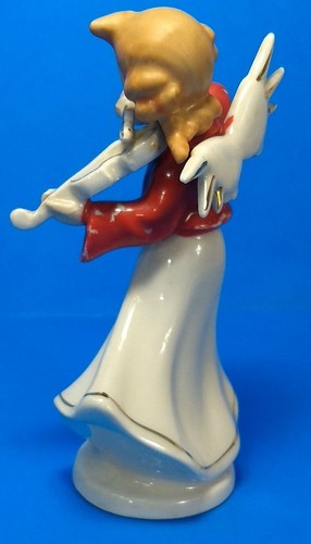 Vintage Mid-Century Ceramic Angel Playing Violin Gold Trim - Picture 6 of 10