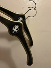 2 Vintage Wooden Clothes Hangers Cameo Woman Profile Regency MCM Black Gold 18"