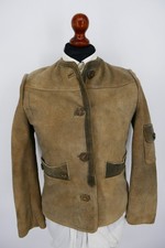 Damen Trachten Lederjacke Gr.36 100% Hirschleder S&auml;misch Flachs Grau Top Zustand