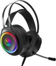 Wired Gaming Headset OverEar 50mm Driver with Mic RGB LED Lights Black