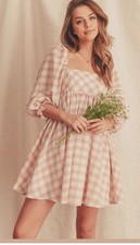 Storia Jolene Babydoll Dress NWT Gingham Large Puff Sleeve Cottagecore Picnic