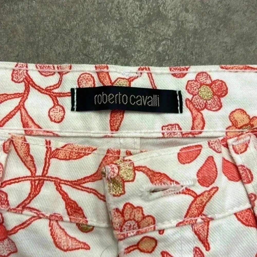 Roberto Cavalli distressed glitter  detail floral pants denim View 5