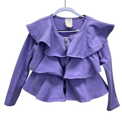 Lemon Loves Lime Girls Purple Ruffle Full Zip Up Jacket Size 8 Boutique Tiered