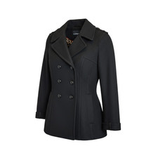 Express Black Double Breast Mid-Length Wool Peacoat Leopard Print Coat Small Y2k