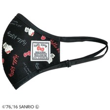 HELLO KITTY Hello Kitty 3D Fabric Mask, Standard Logo Pattern, Regular Size, Bla