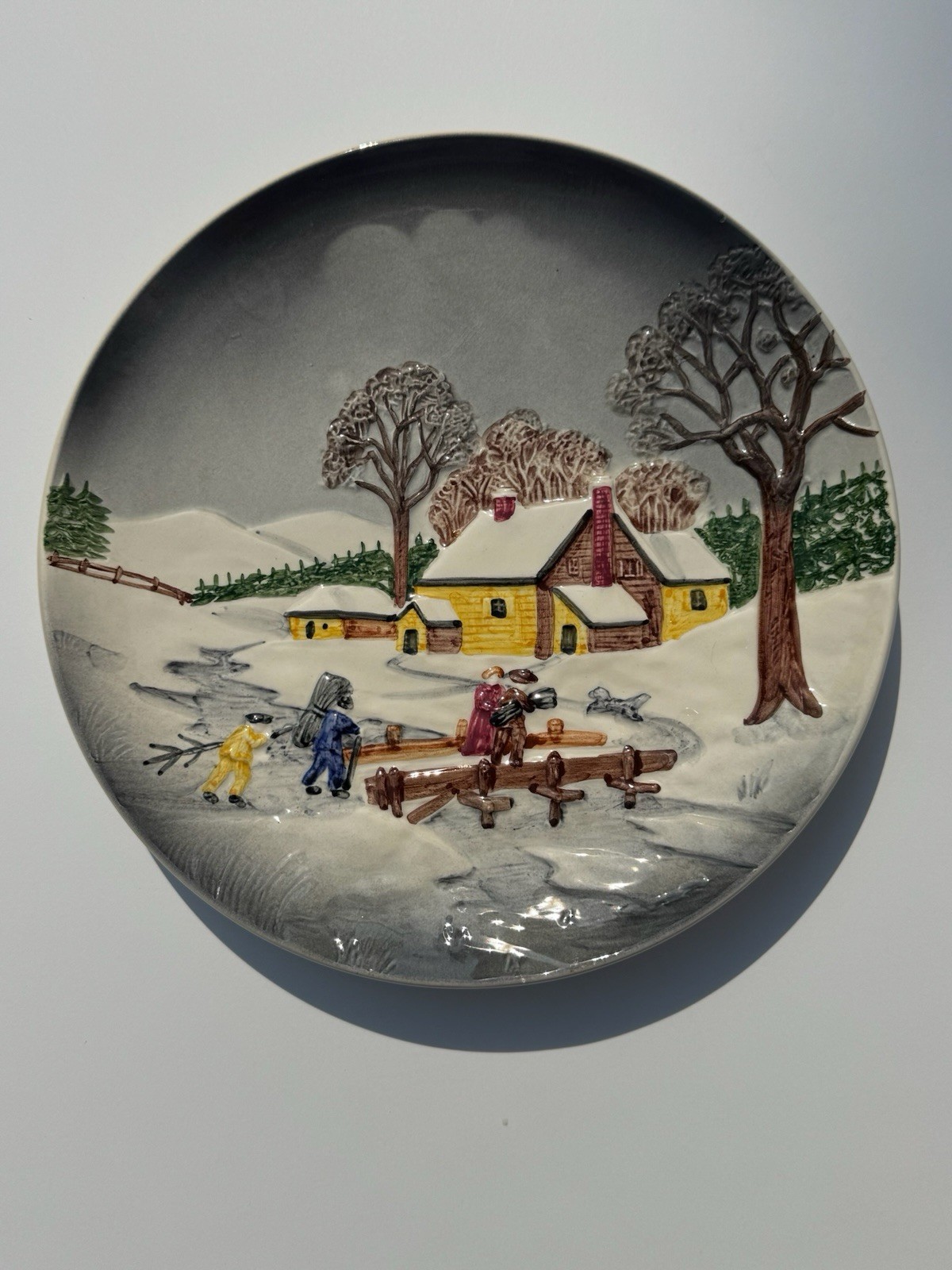 Vintage Majolica West Germany Wall Hanging Plate Numbered Winter Scene