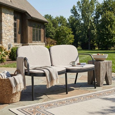 Unbranded Patio Loveseat w/ Cushions, Water Repellent, Beige/Black, 54.5''L, Fre