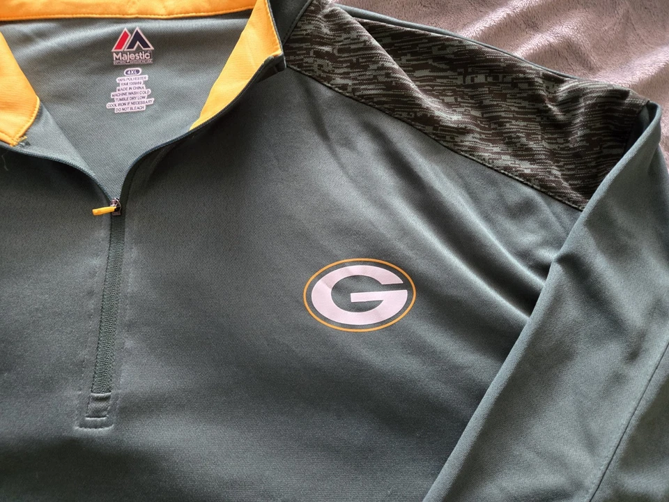 Pullover Majestic Green Bay Packers para hombre 4XL verde cuarto cremallera NFL Foto 3 de 4