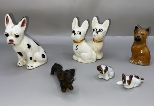 6 VTG Miniature Dog Figurines Ceramic Cast Iron French Bulldog Boxer Dachshund