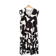 Ladies Summer Maxi Dress Black White Print V Neck Long Stretch Size 18