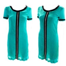 Versace Jeans Vintage Teal Aqua Silver Chain Short Sleeve Dress