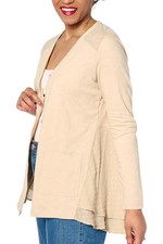 LOGO by Lori Goldstein Women's Knit Cardigan w ClipDot Trim Safari Tan