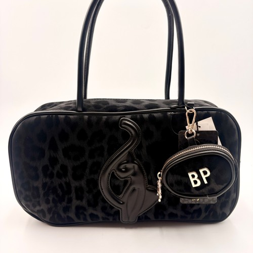 Baby Phat Black Leopard Print Velvet Handbag with Cat Applique Coin Purse Y2k